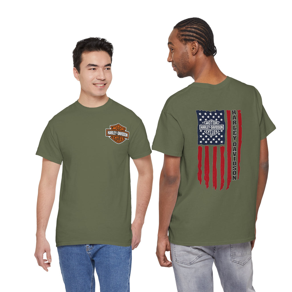 Harley-Style Flag Tee — American Motorcycle Logo T-Shirt