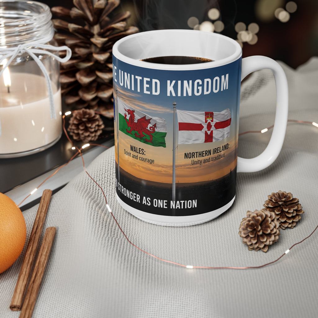 Four Flags UK Mug – Ceramic Coffee Cup with England, Scotland, Wales & N. Ireland Design (11oz/15oz)