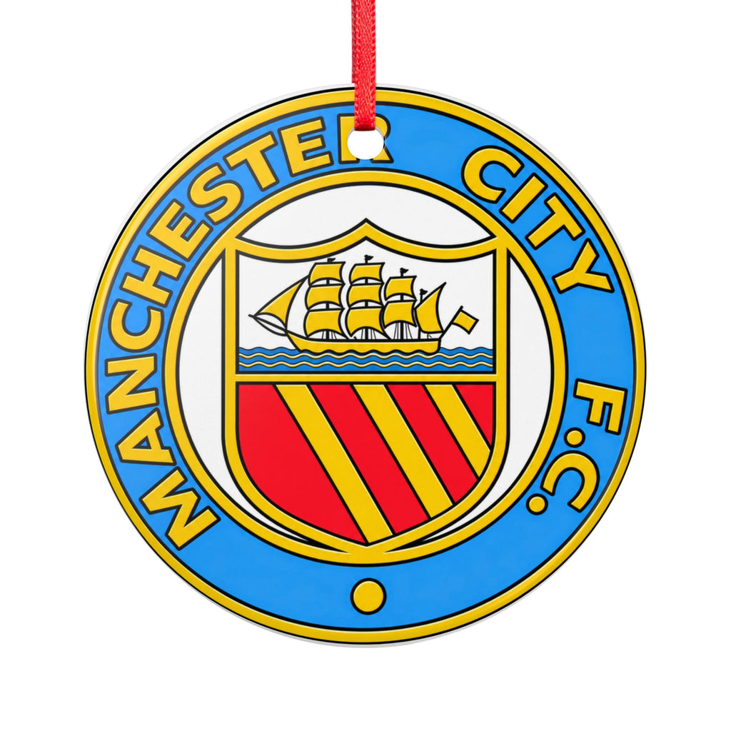 Manchester City FC Retro Crest Ceramic Ornament – Double-Sided Football Club Crest Holiday Decoration