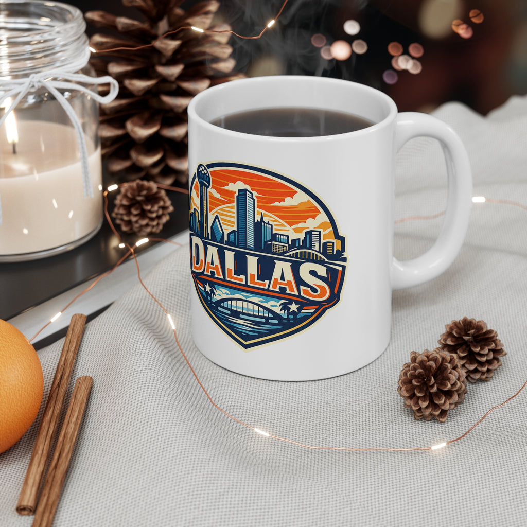 Dallas Skyline Ceramic Coffee Mug — Retro Cityscape 11oz & 15oz