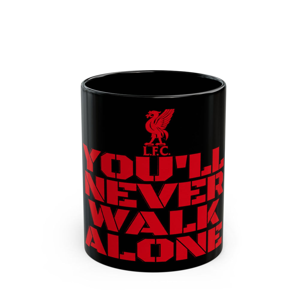 You'll Never Walk Alone Black Mug — Liverpool FC Red Crest Coffee Cup (11oz/15oz)