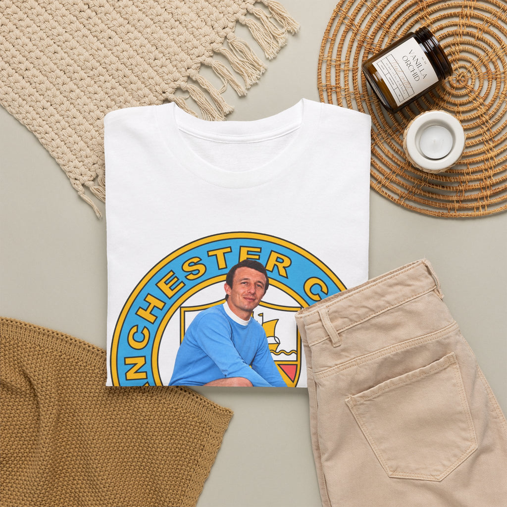 Mike Summerbee Manchester City Vintage Soccer Tee — Retro Player Crest Graphic