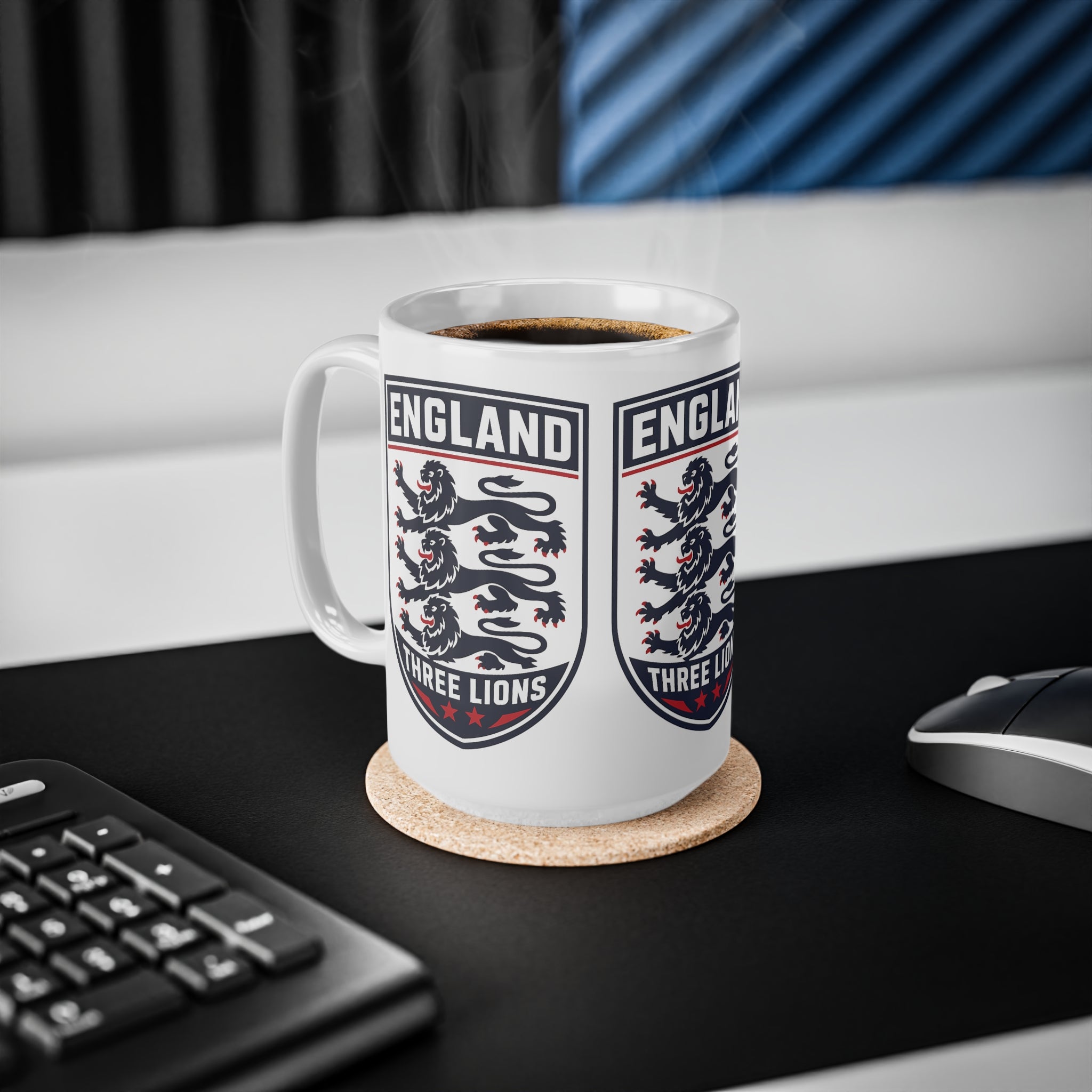 England Three Lions Ceramic Coffee Mug — 11oz & 15oz Football Fan Gift
