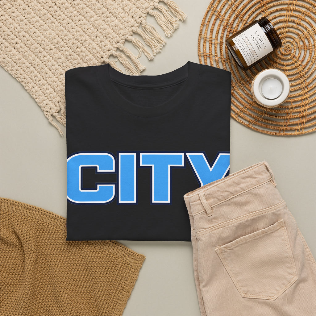 CITY Graphic Tee — Retro Man City Inspired Blue Block Letter T-Shirt