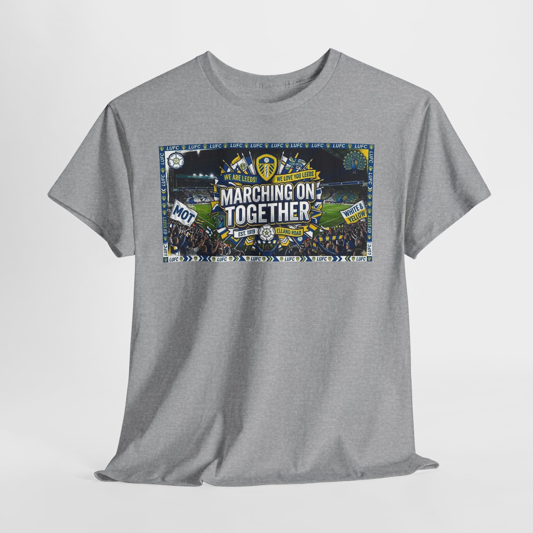 Leeds United T-Shirt — "Marching On Together" Fan Tee (Soccer Supporter Graphic)