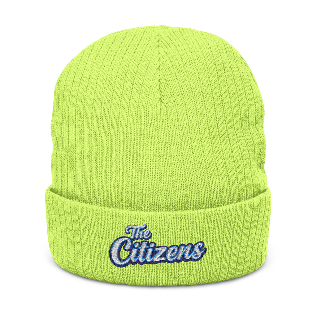 Embroidered 'The Citizens' Ribbed Knit Beanie - Cozy Black Winter Hat