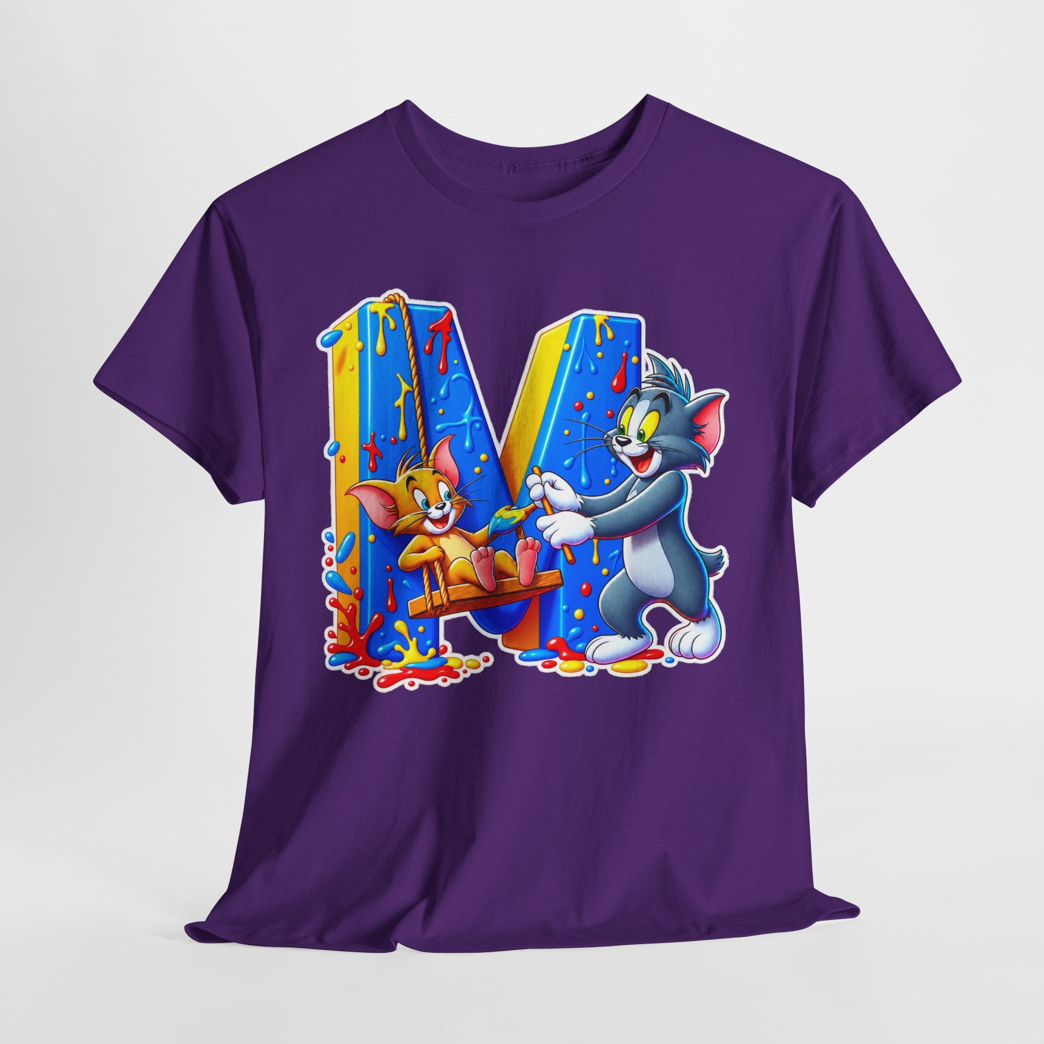 Tom & Jerry Letter M Cotton T-Shirt — Retro Cartoon Graphic Tee