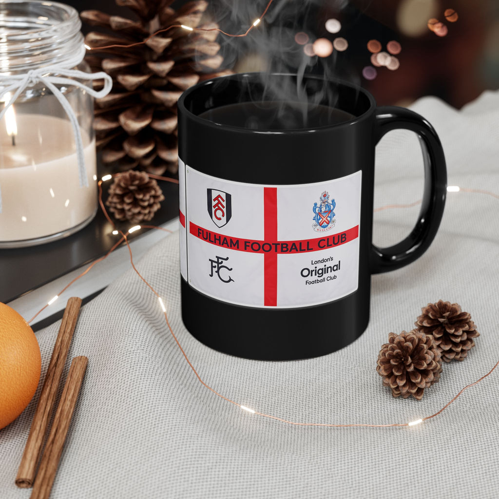 Fulham Football Club Black Mug – Crest & England Flag Design (11oz/15oz)