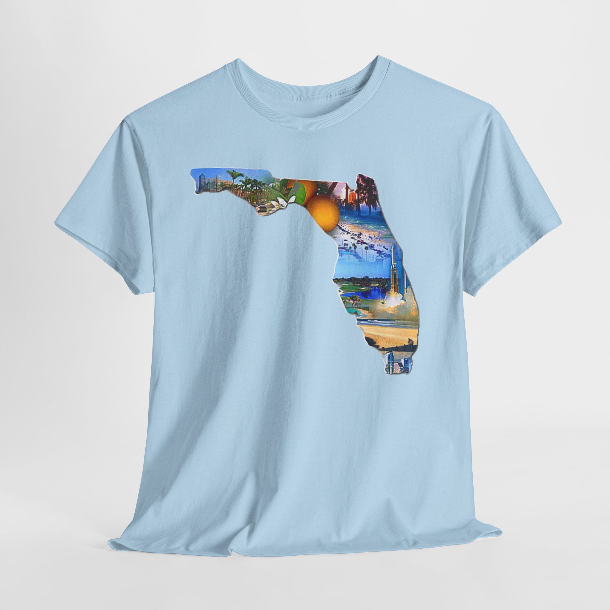 Florida State Shape T-Shirt — Scenic Beach & Sunset Map Tee