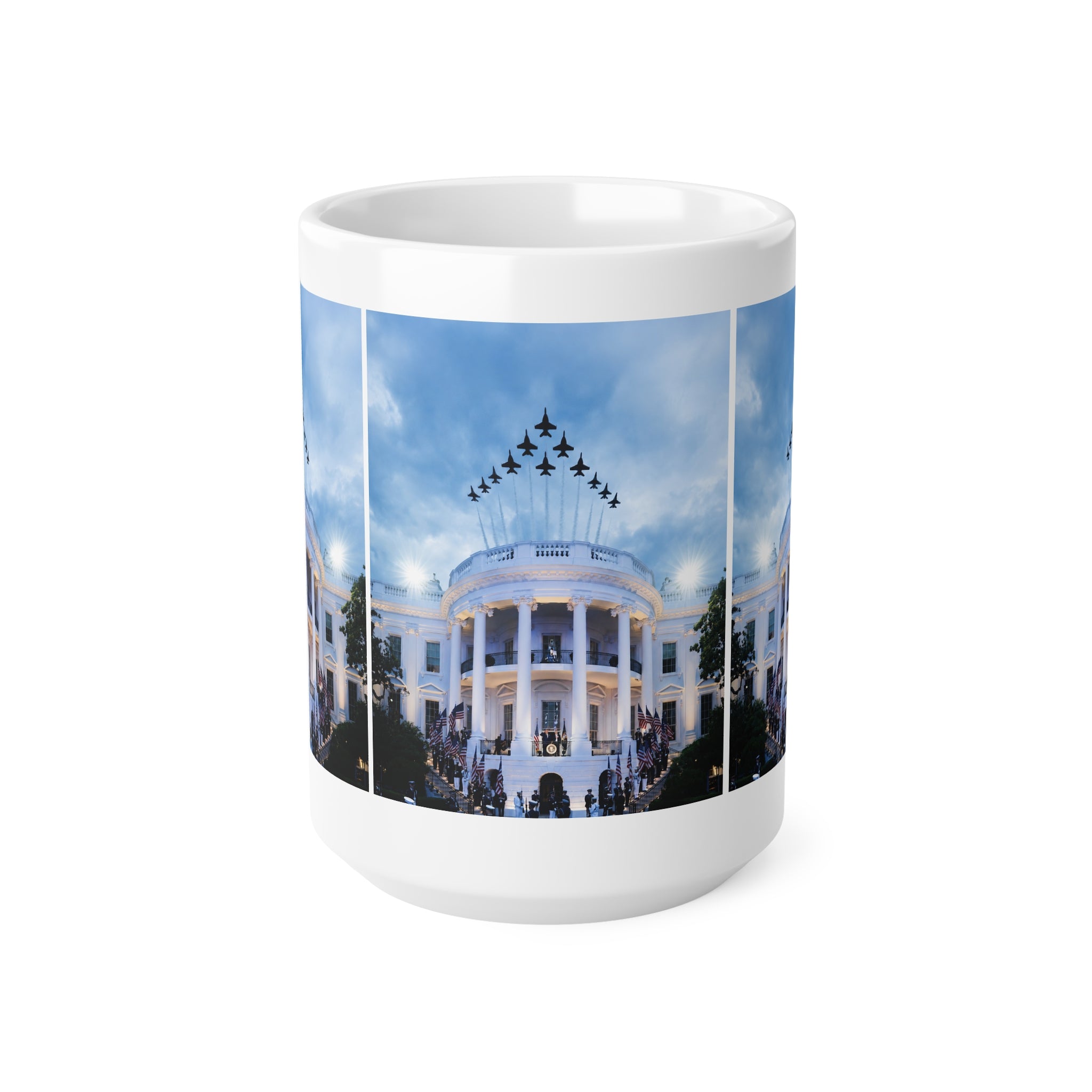 Patriotic White House Panorama with Jet Flyover 11oz/15oz Ceramic Mug