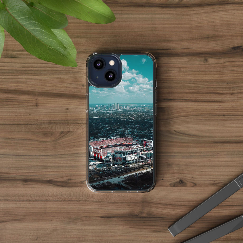 Tampa Bay Raymond James Stadium Clear Phone Case — Aerial City Stadium Design