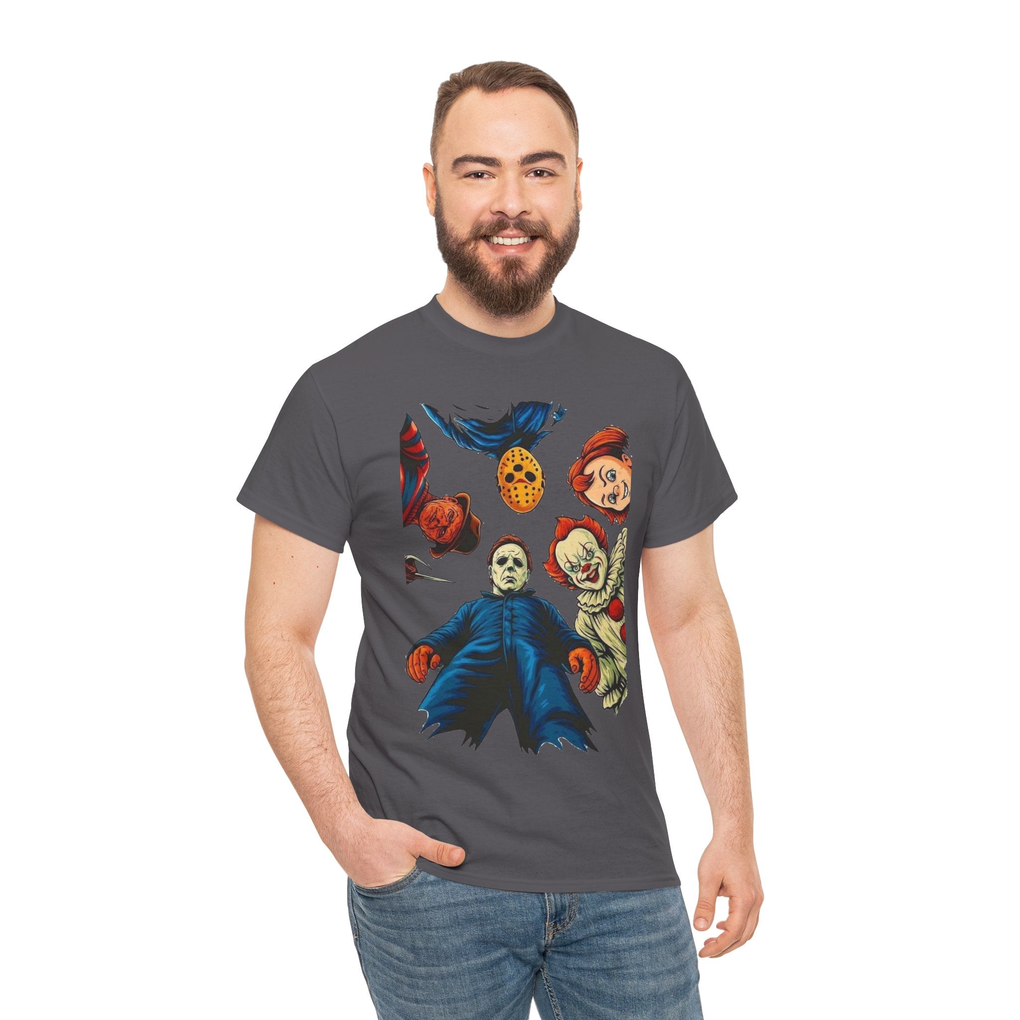 Horror Movie Icons Graphic Tee — Michael Myers, Jason & Classic Clowns Halloween T-Shirt
