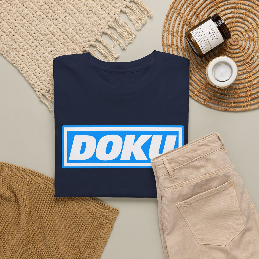 Doku Manchester City Player Logo Cotton Tee — Minimal Blue Box Graphic T-Shirt