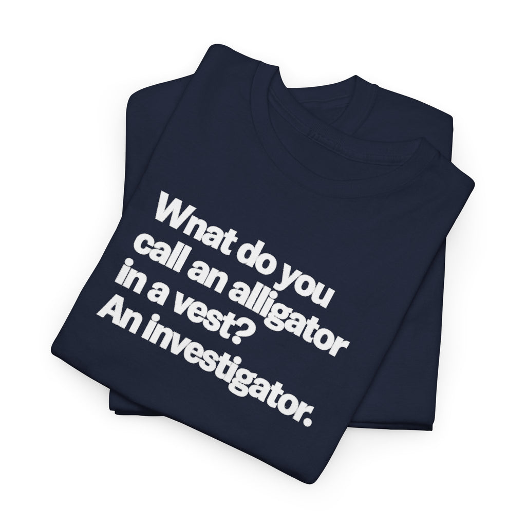 What do you call an Alligator White Minimalist Funny Tee — Subtle Embossed Text Casual T-Shirt
