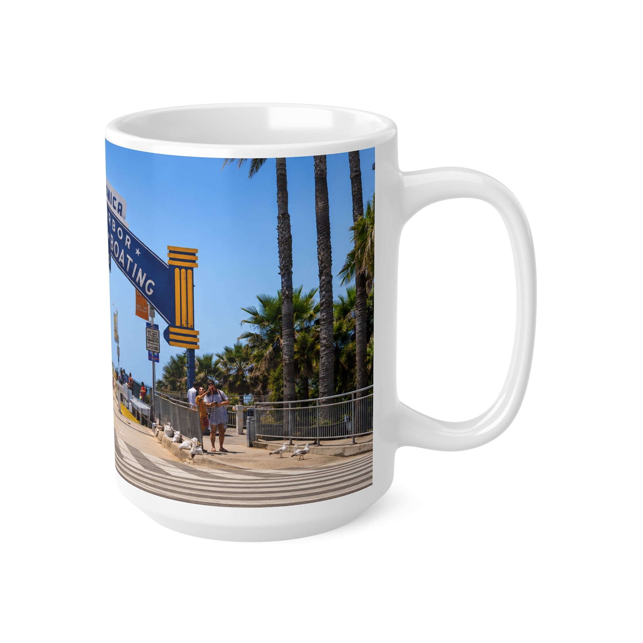 Santa Monica Pier Coffee Mug – 'Yacht Harbor Sport Fishing & Boating Cafes' 11oz/15oz Ceramic