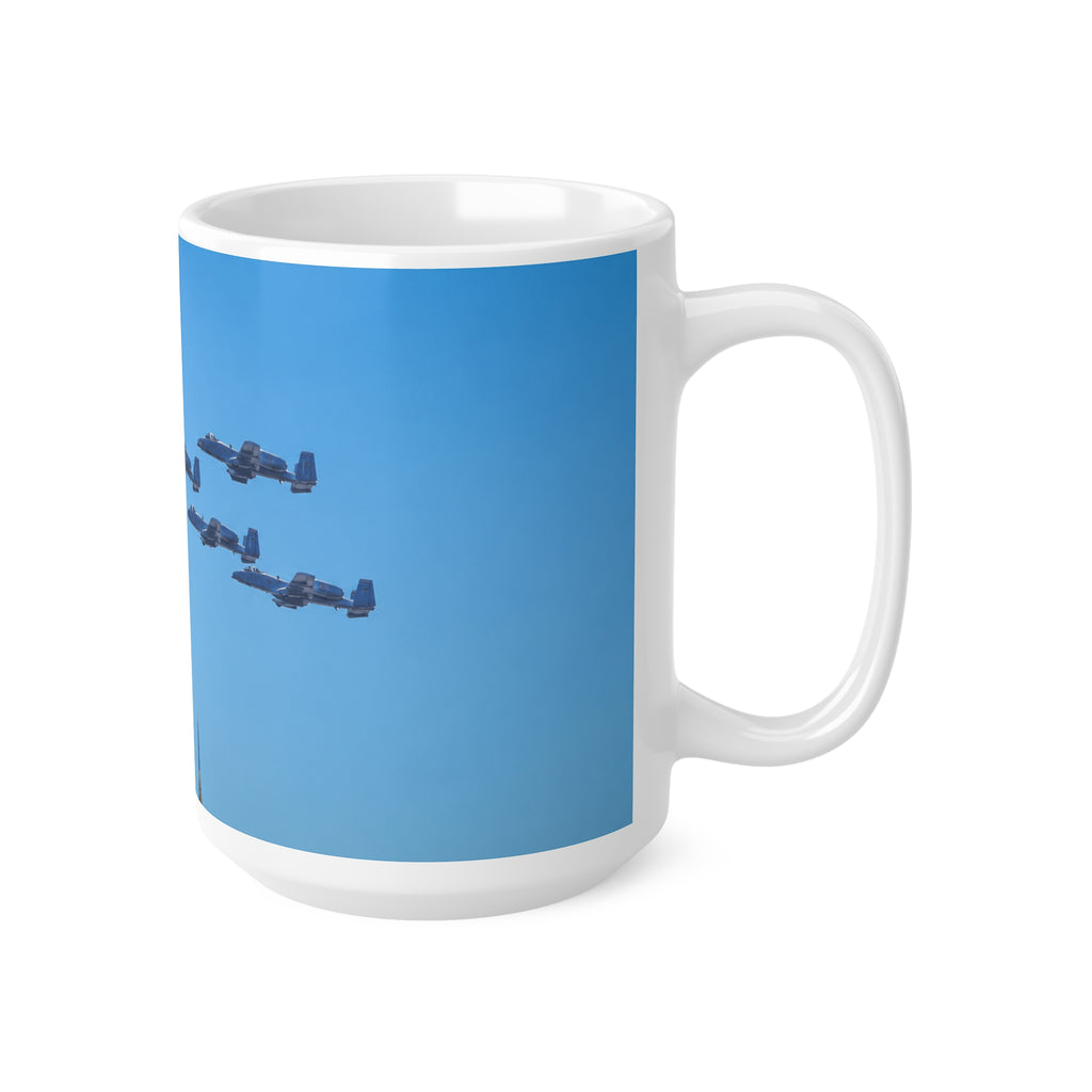 US Military fly passed the Empire State Building in NYC Ceramic Coffee Cups, 11oz, 15oz