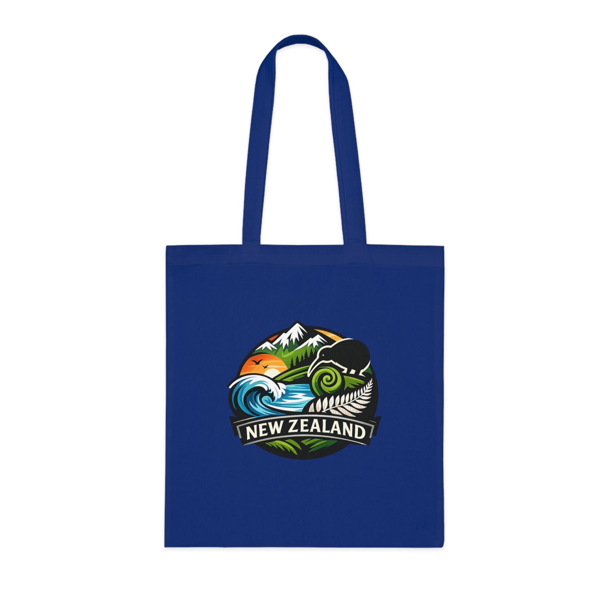New Zealand Scenic Tote Bag — Kiwi, Fern & Mountain Cotton Shopper