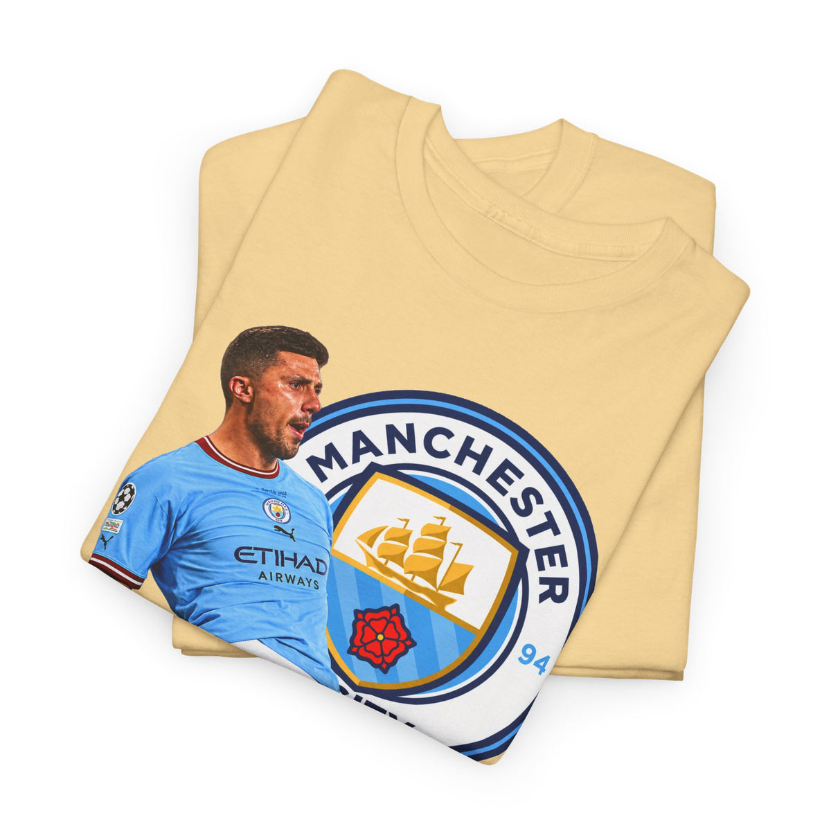 Rodri Manchester City Legend Cotton T-Shirt – Celebratory Slide Graphic Tee