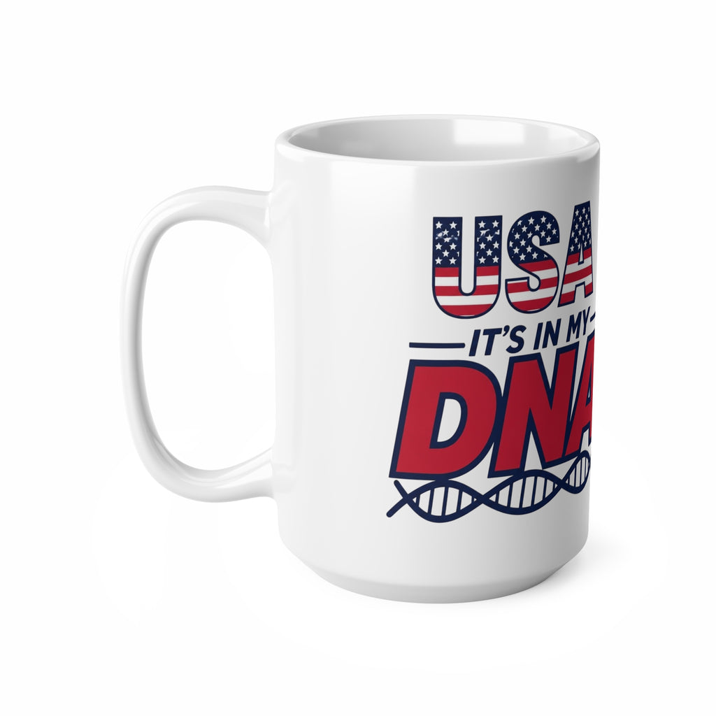 USA It's in My DNA Ceramic Coffee Mug — Patriotic 11oz/15oz Tea Cup