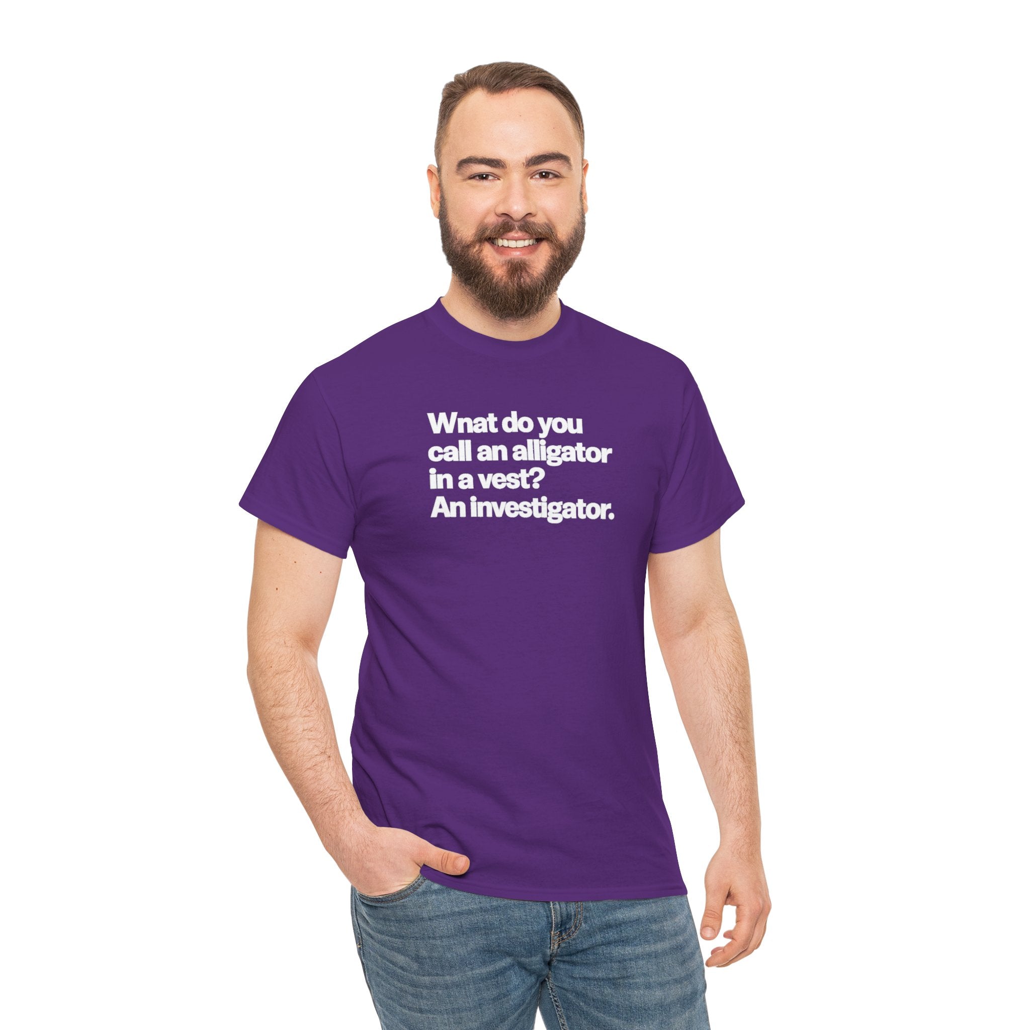 What do you call an Alligator White Minimalist Funny Tee — Subtle Embossed Text Casual T-Shirt