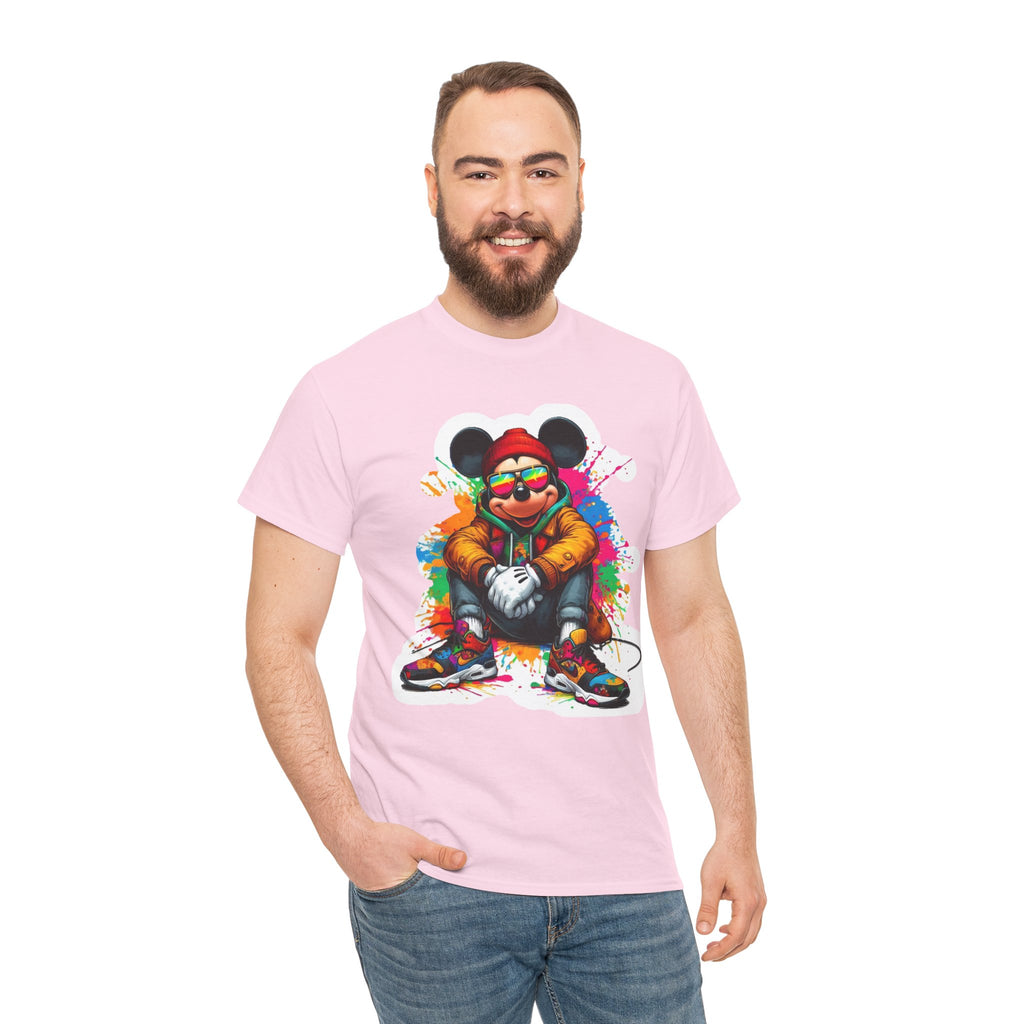 Streetwear Mouse Graphic Tee — Colorful Urban Hip-Hop Cartoon Shirt