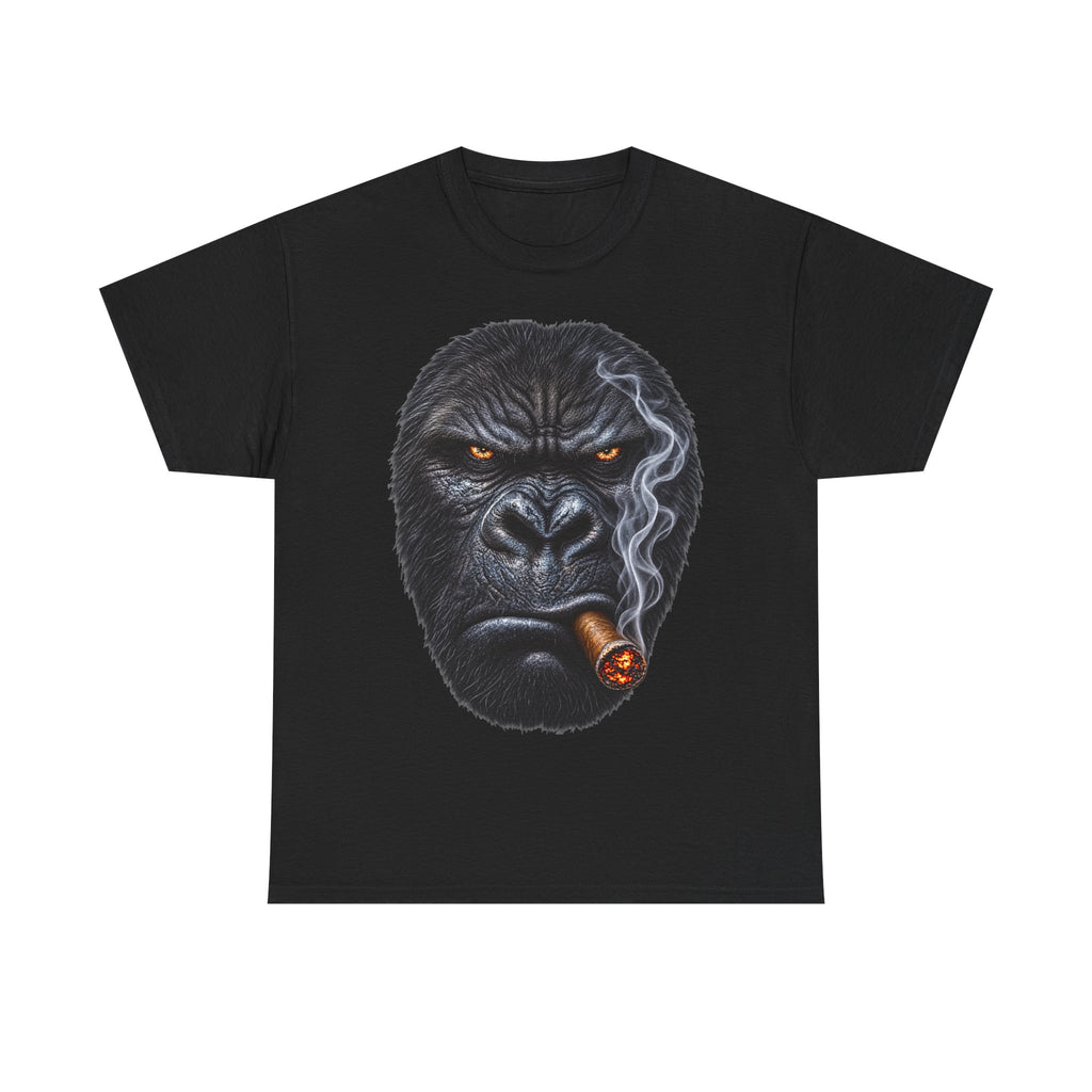 Smoking Gorilla Cotton T-Shirt / Tee — Fierce Gorilla Face with Cigar Graphic Shirt