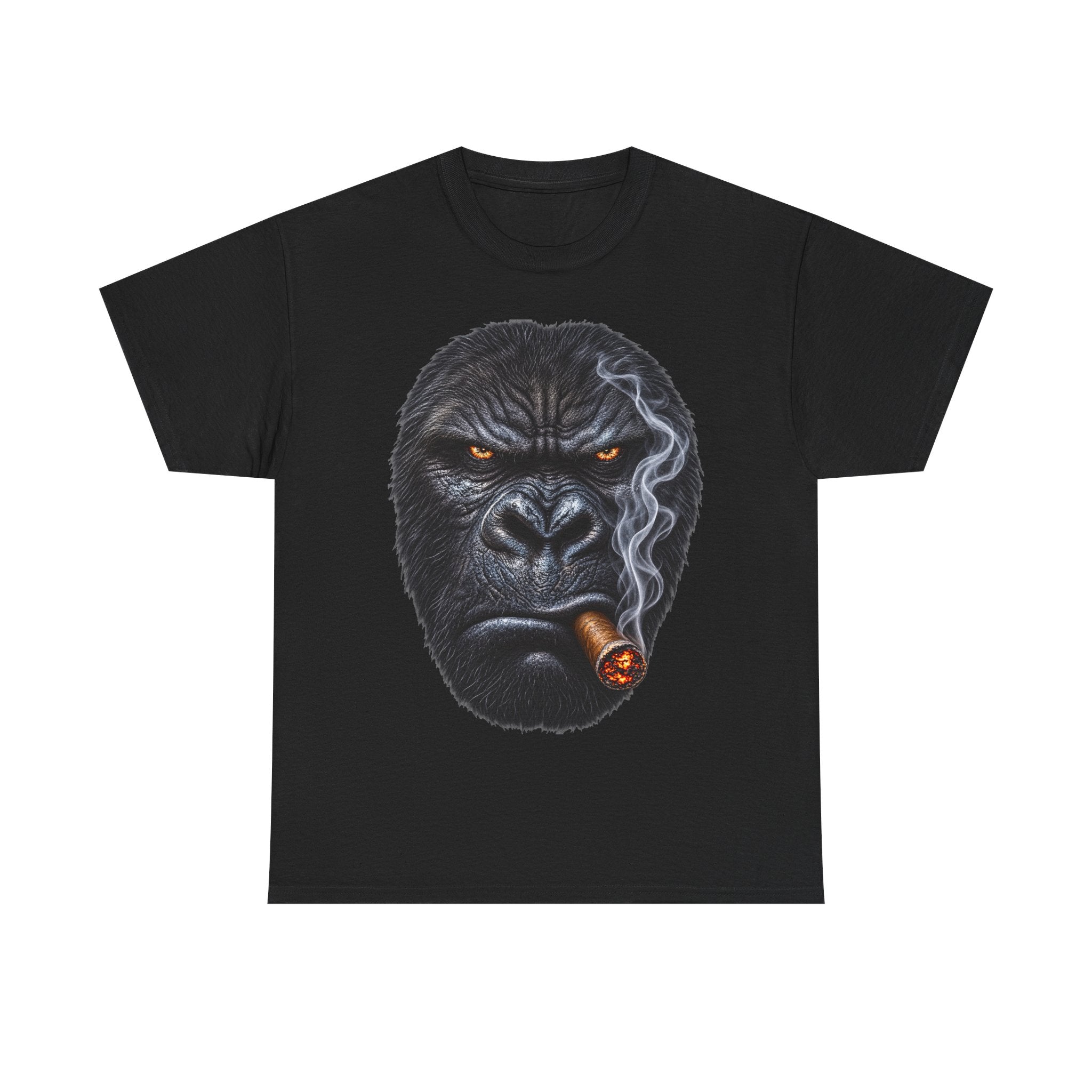 Smoking Gorilla Cotton T-Shirt / Tee — Fierce Gorilla Face with Cigar Graphic Shirt