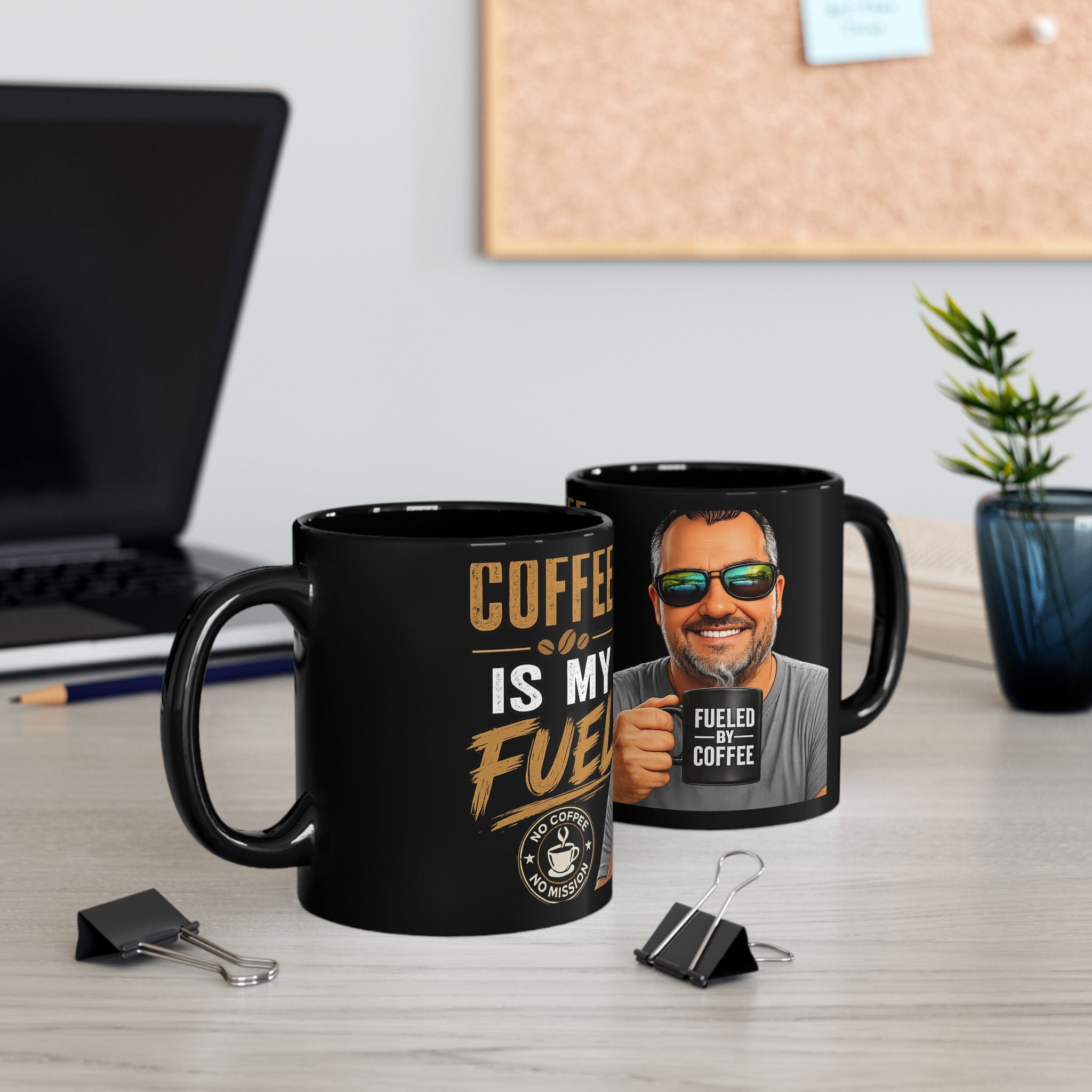 Fueled by Coffee Mug — Black Ceramic Coffee Cup (11oz & 15oz)