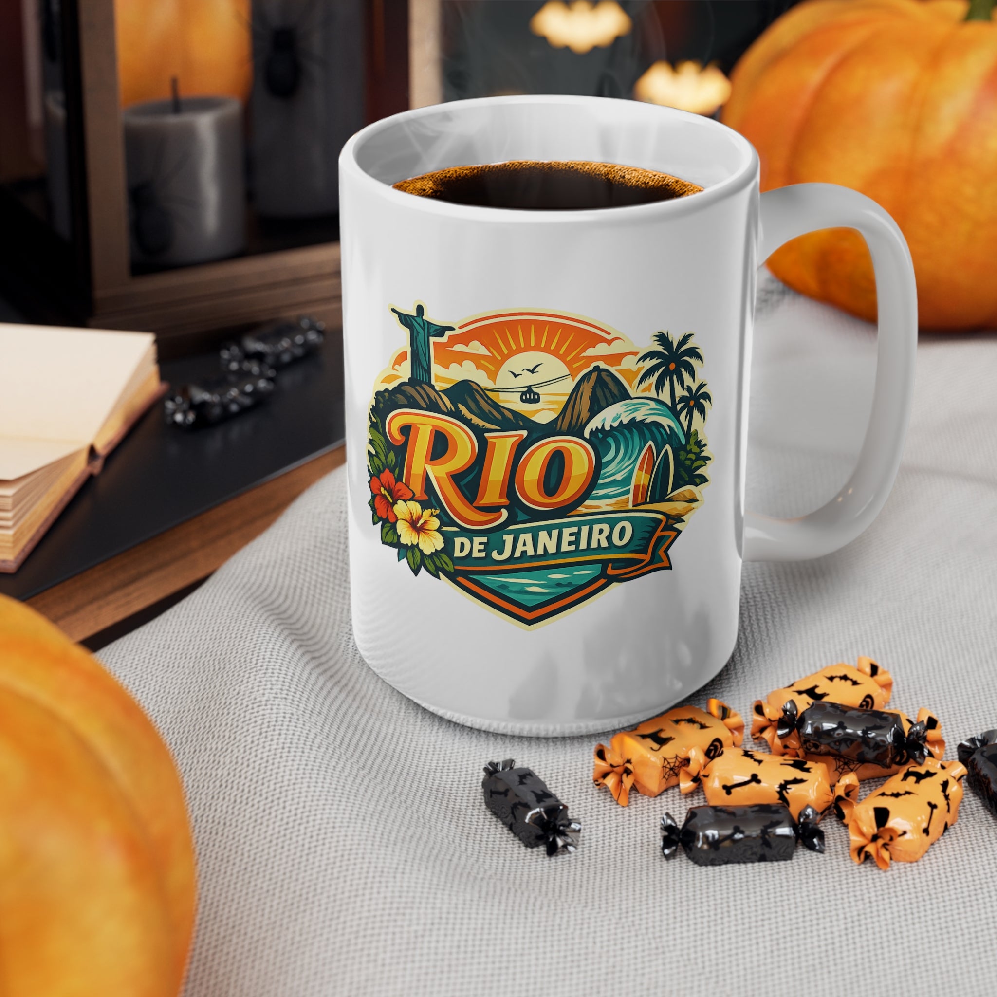 Rio de Janeiro Ceramic Coffee Mug — Vintage Tropical Travel Souvenir (11oz & 15oz)