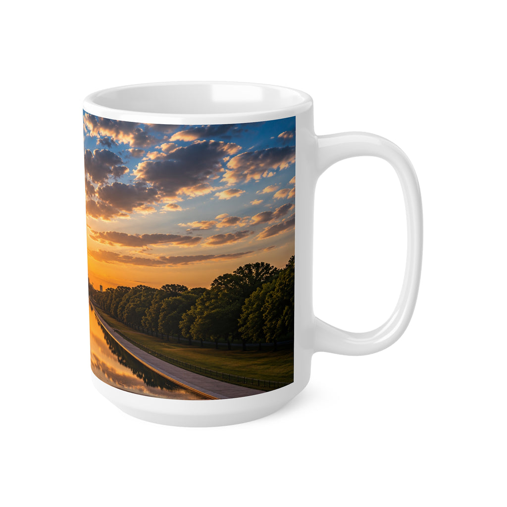 American Flag Washington Monument Sunrise Mug – Patriotic Ceramic Coffee Cup (11oz, 15oz)