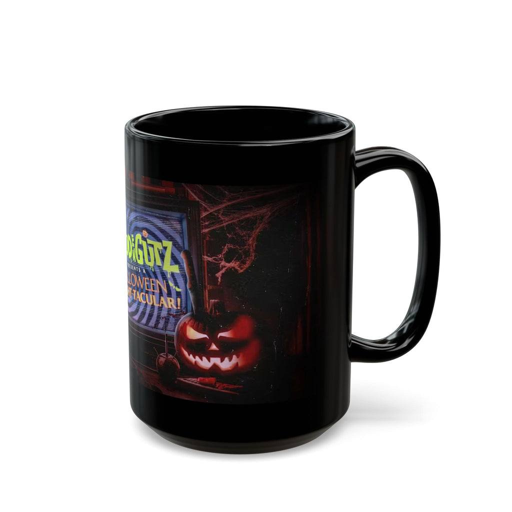 Halloween Horror Mug — 'Blood & Gutz Halloween Fright-Tacular' Black Ceramic Coffee Cup