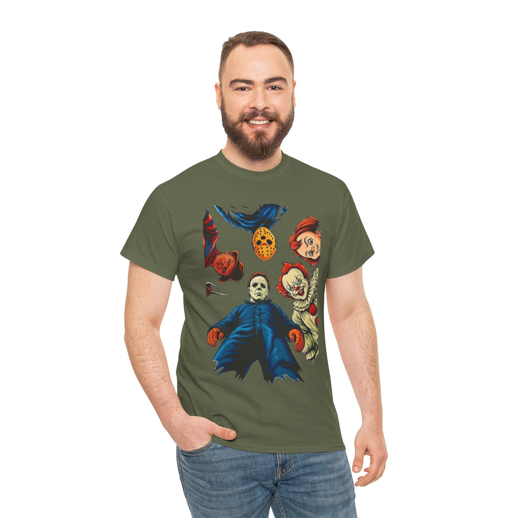 Horror Movie Icons Graphic Tee — Michael Myers, Jason & Classic Clowns Halloween T-Shirt