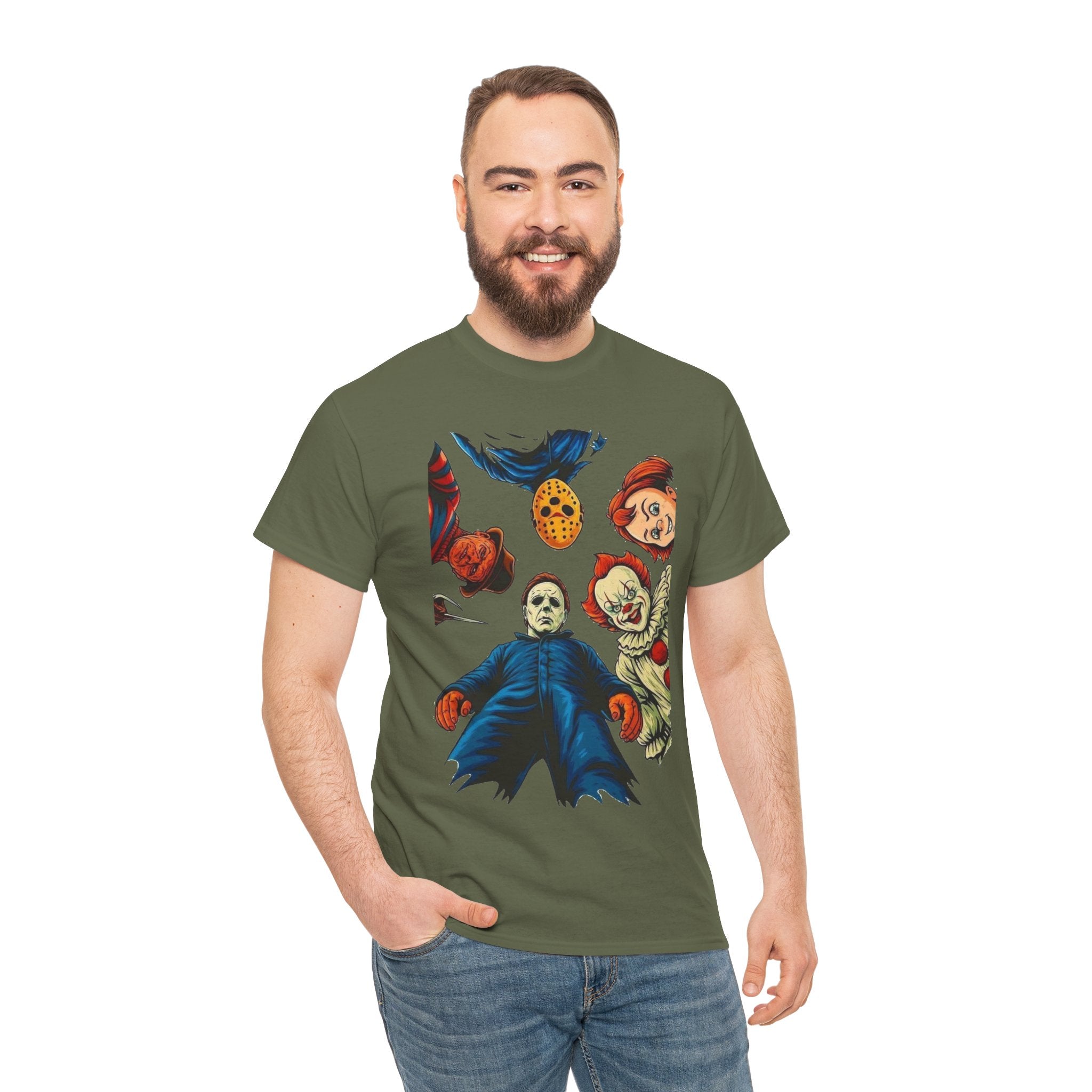 Horror Movie Icons Graphic Tee — Michael Myers, Jason & Classic Clowns Halloween T-Shirt