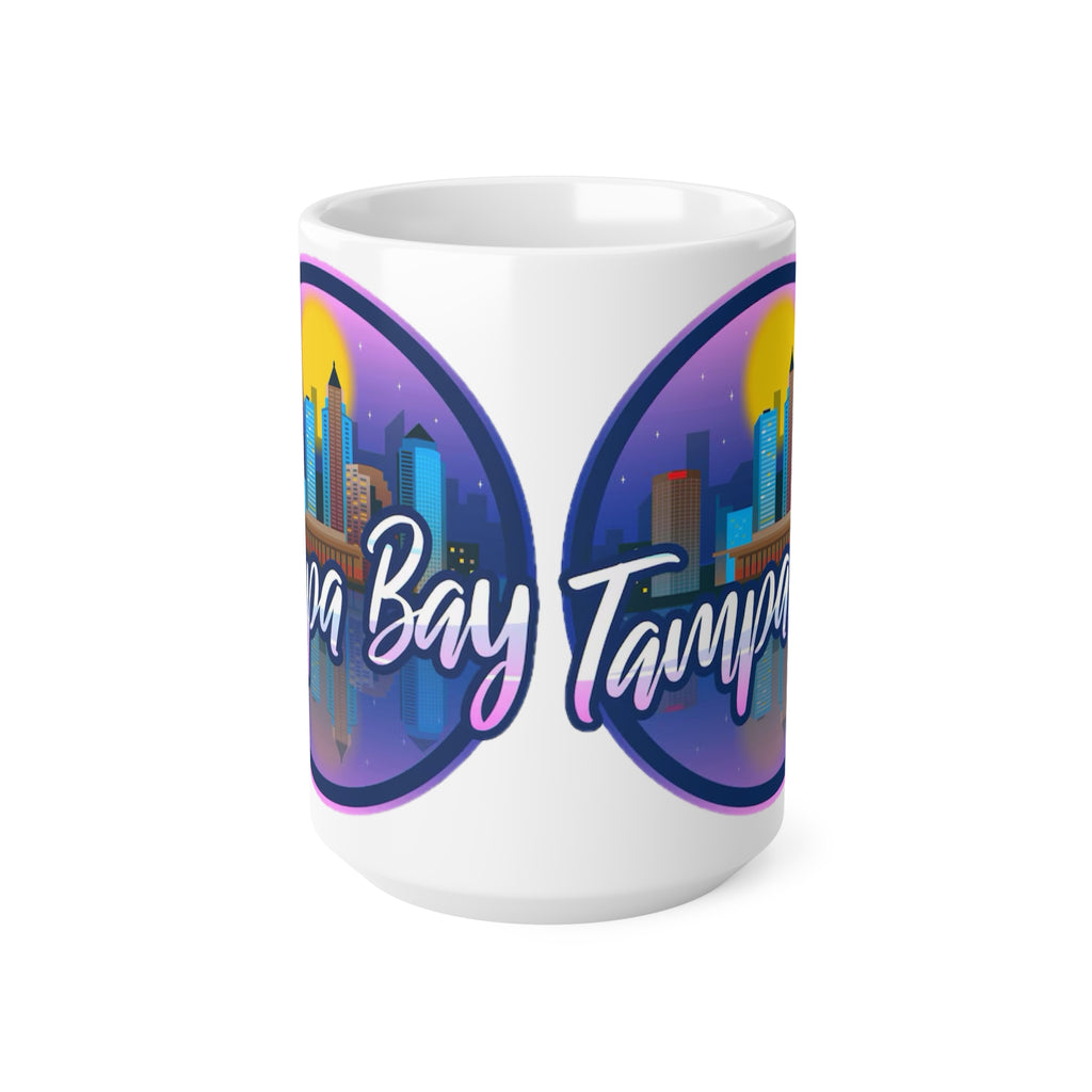 Tampa Bay Skyline Ceramic Coffee Mug — Retro Sunset Cityscape, 11oz & 15oz