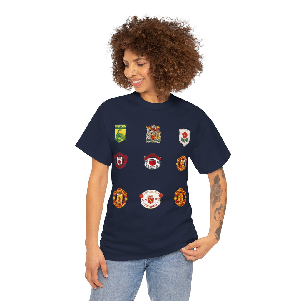 Manchester United T-Shirt — Vintage Football Club Badge Collage Tee