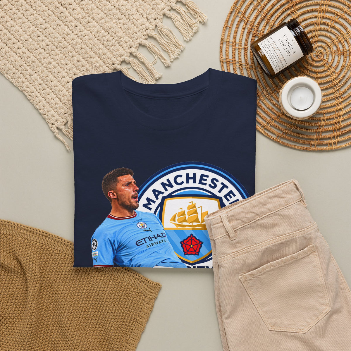Rodri Manchester City Legend Cotton T-Shirt – Celebratory Slide Graphic Tee