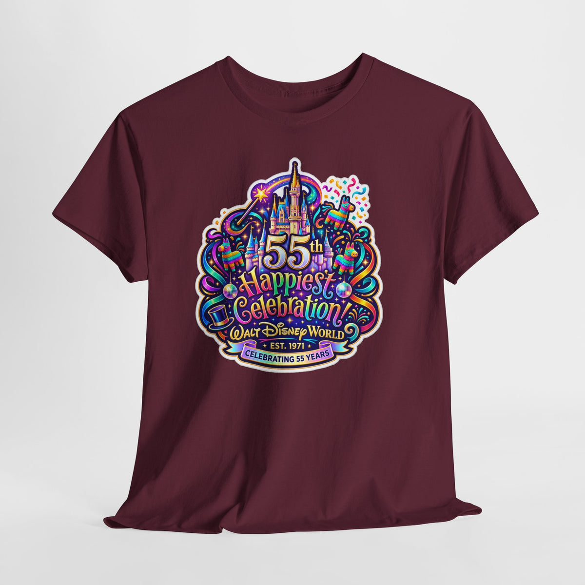 T-Shirt — "55th Happiest Celebration" Colorful Anniversary Castle Graphic Tee