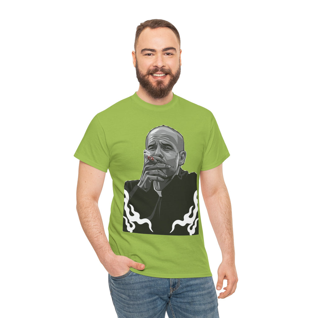 Pep Guardiola Smoking Portrait T‑Shirt — Moody Graphic Tee