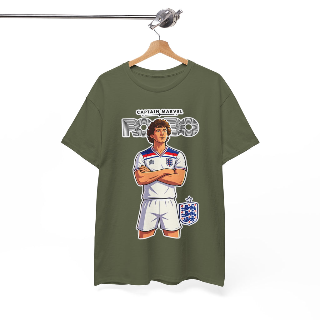 Bryan Robson Retro England Football Cotton T-Shirt / Tee — "Captain Marvel" Soccer Player Graphic