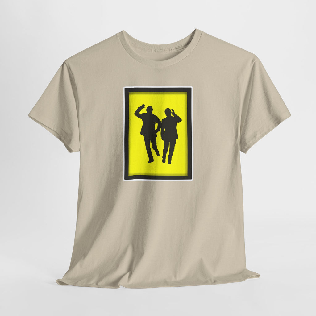 Morecambe and Wise Dancing Silhouette Tee – Retro Yellow Frame Graphic T-Shirt