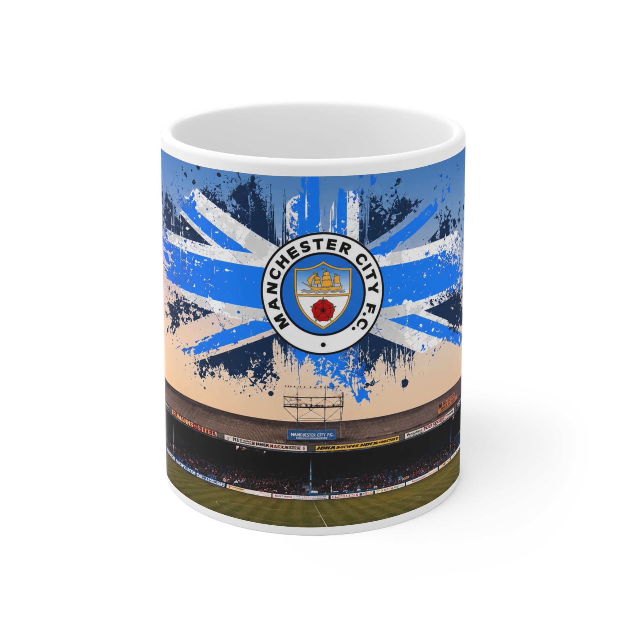 Manchester City Maine Road Kippax Stand Ceramic Coffee Mug — Stadium Panorama & Crest, 11oz/15oz