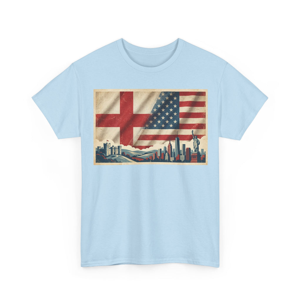 England + USA Flag Skyline T-Shirt — Vintage London & New York City Pride Tee