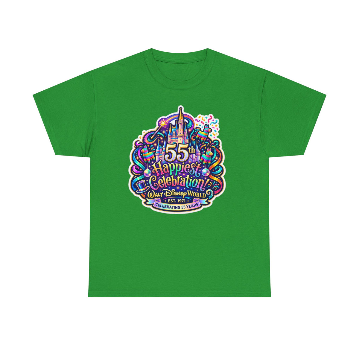 T-Shirt — "55th Happiest Celebration" Colorful Anniversary Castle Graphic Tee