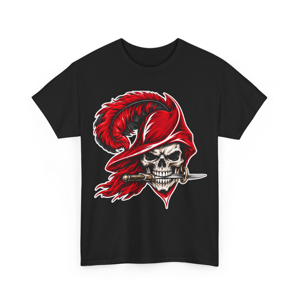Skull Pirate Tee — Red Feathered Bandana Skull T‑Shirt