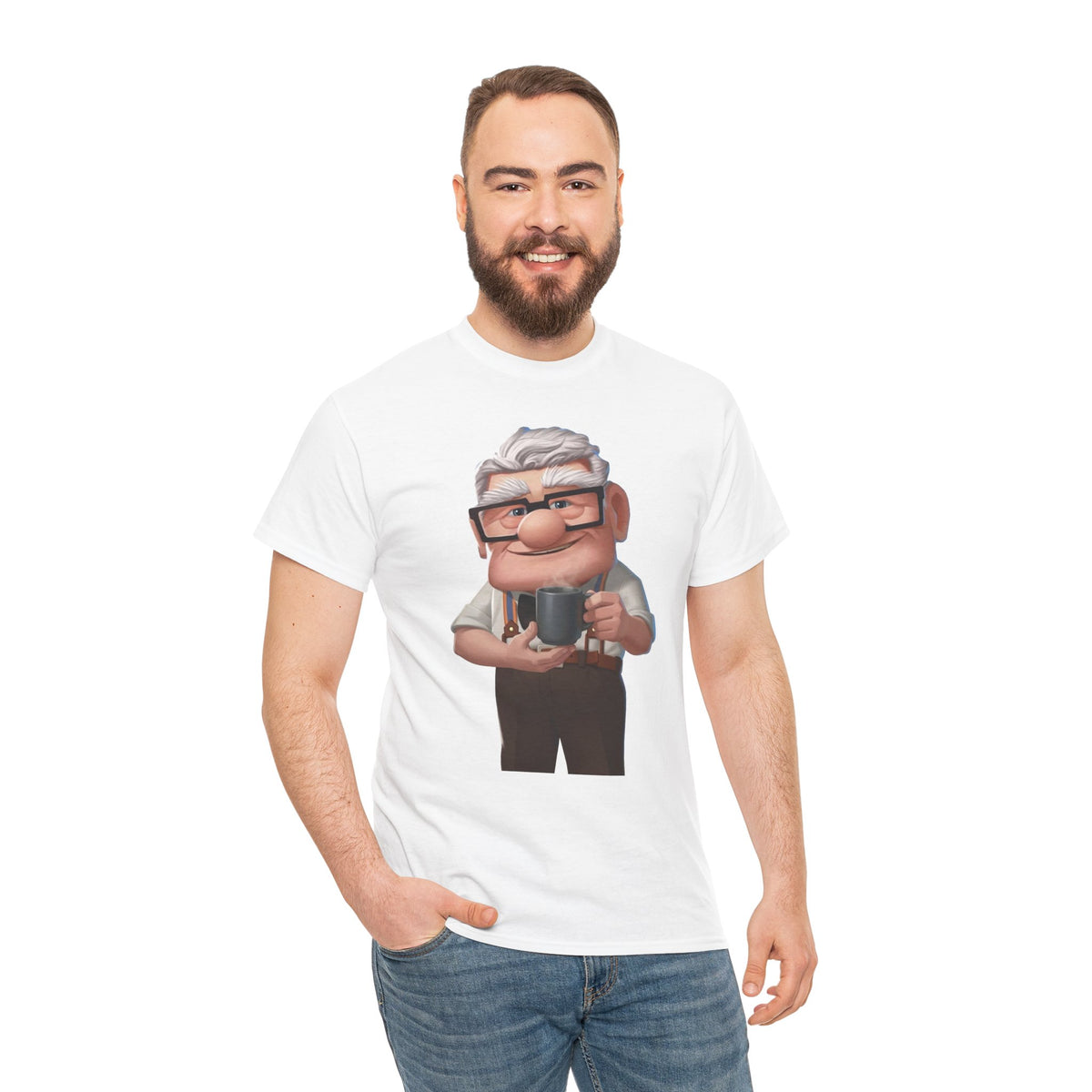 Disney Up Cartoon Grandpa Mug Graphic Tee - Cute Elderly Character T-Shirt