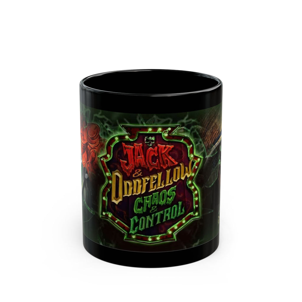 Black Ceramic Mug — 'Jack & Oddfellow Chaos Control' Horror Gamer Coffee Cup