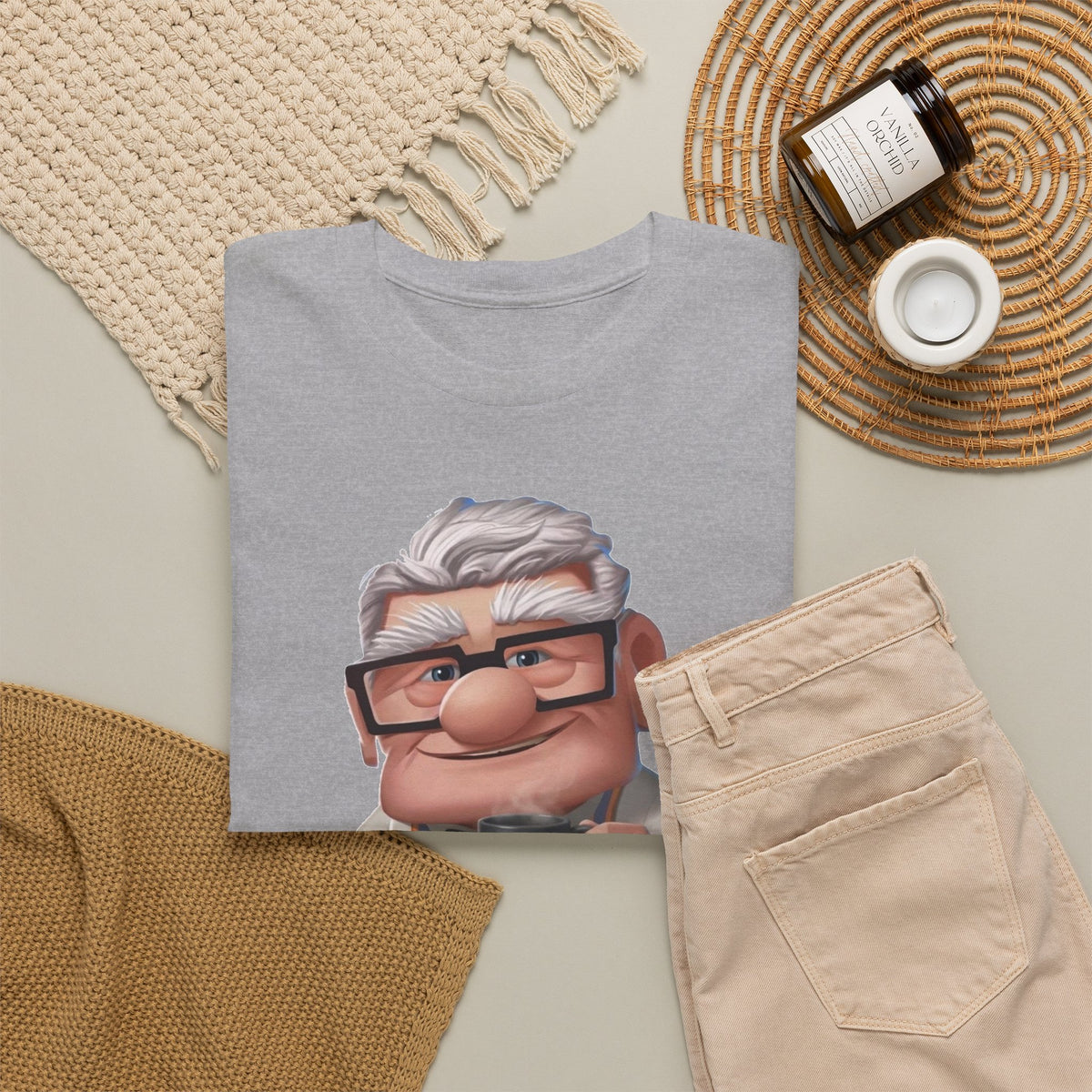 Disney Up Cartoon Grandpa Mug Graphic Tee - Cute Elderly Character T-Shirt