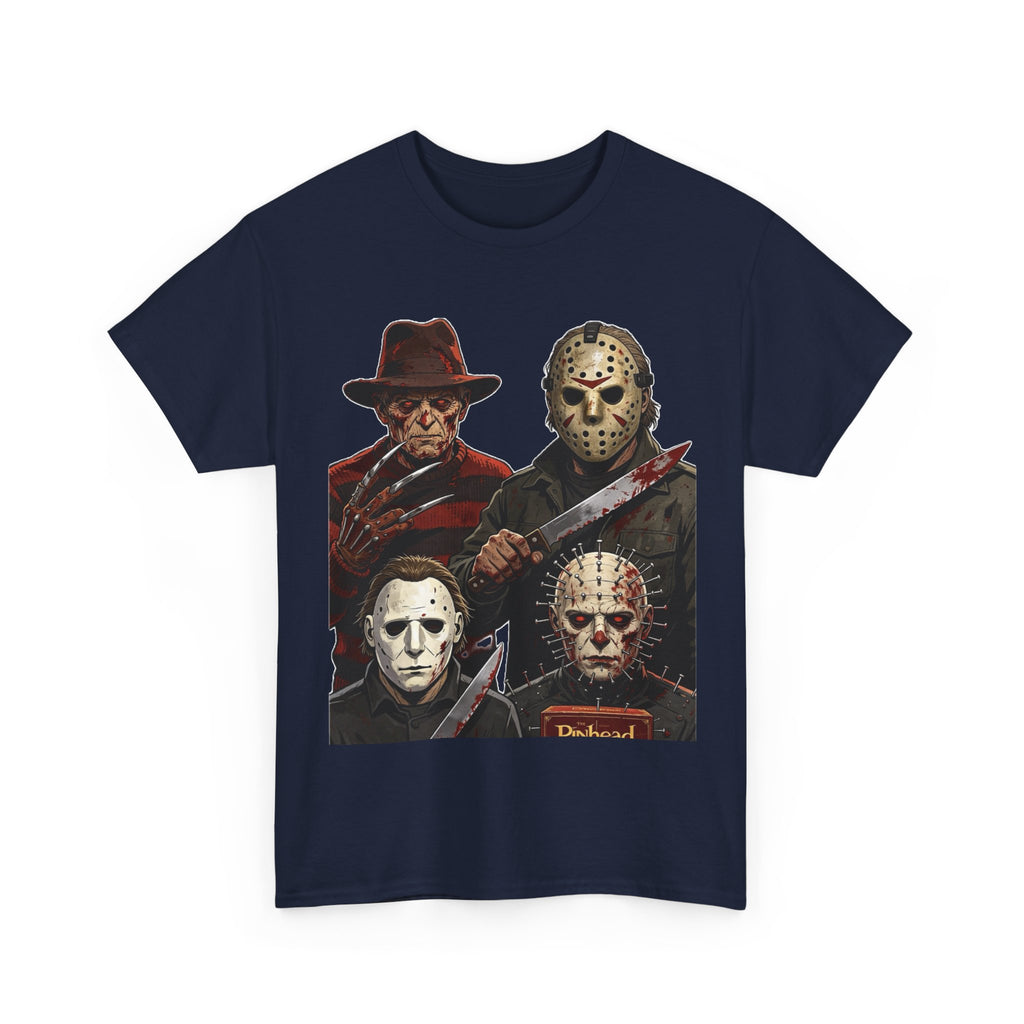 Horror Icons T-Shirt — Freddy, Jason, Michael & Pinhead Slasher Collage