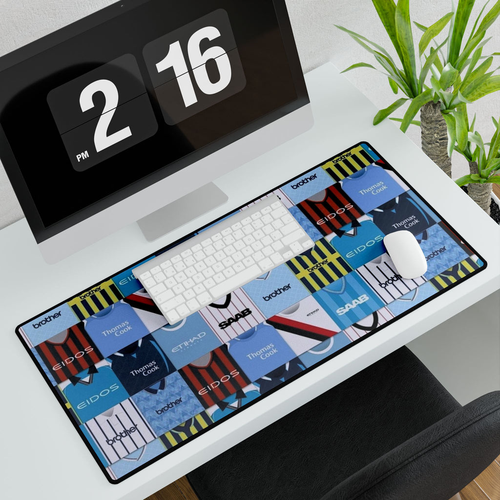 Manchester City Football Kit Patchwork Desk Mat — Retro Soccer Jersey Gaming Mousepad
