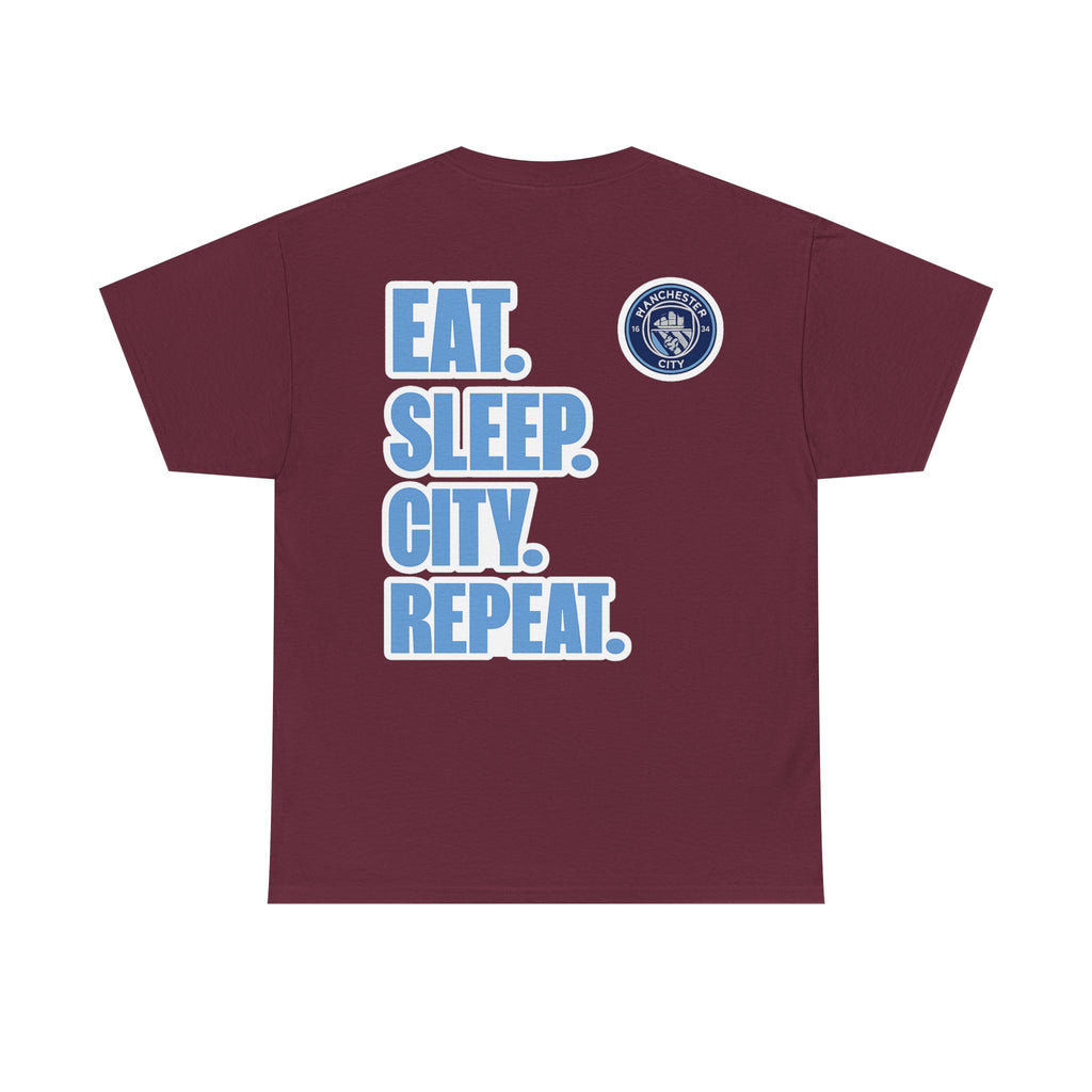Manchester City T-Shirt – 'Eat. Sleep. City. Repeat.' Football Fan Tee